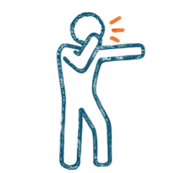 Illustrated figure shouting and holding out arm to protect themselves